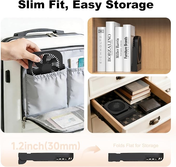 AA Battery and USB Operated Fan, Long Lasting, Quiet, Small Portable Desk Fan for Bedroom, Kitchen, Office, Travel. Built-in Magnet Base. (Black)