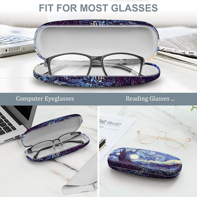 FINTIE Hard Shell Eyeglasses Case, Portable Protective Glasses Cover Eyeglass Holder Box with Cleaning Cloth for Men Women