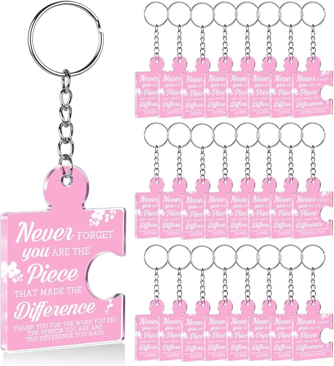 Team Appreciation Gifts Bulk Thank You Keychains for Coworkers | Gift Set for Employee, Staff, Teachers, Teamwork Puzzle Piece Keyring, Acrylic