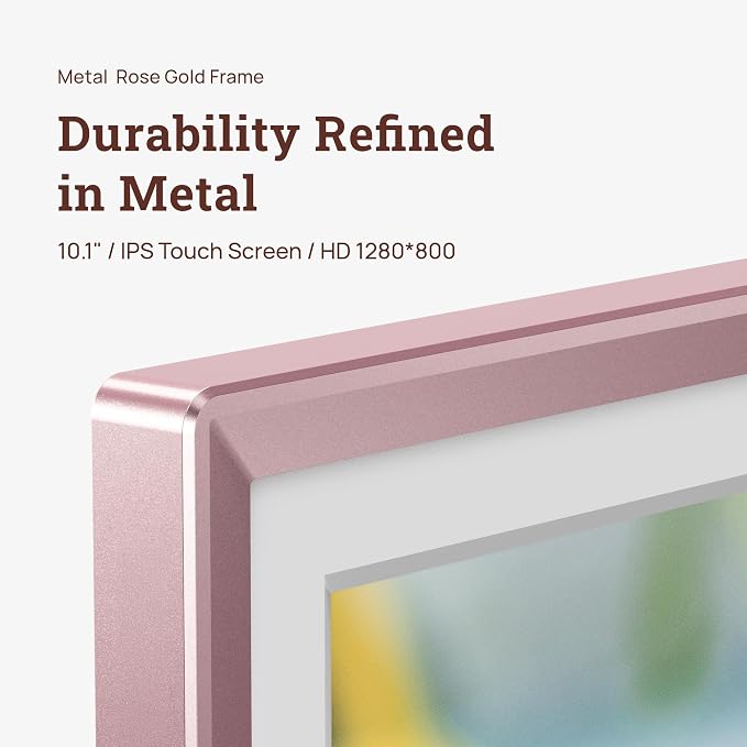 ARZOPA D10 Metal Digital Picture Frame Free Cloud Storage No Subscription 10.1" HD Anti-Glare Touchscreen Instant Photo & Video Sharing from Phone Ideal for Thoughtful Gifting Exquisite - Rose Gold