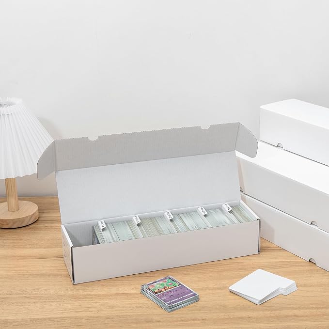 QINGUANG Trading Card Storage Box | 15 Pack • 1100 Count Bulk Card Storage Box | with Dividers | White Corrugated Cardboard Sport Card Organizer for Basketball Card/MTG/TCG/Magic Collection