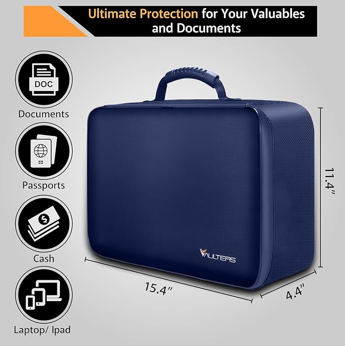 Fireproof Document Bag with Lock - 5200°F Heat Resistant & Waterproof Document Bag with 3 Layers, Portable Fire Proof File Box for Documents, Laptop, Passports & Certificates - Home & Travel (Blue)