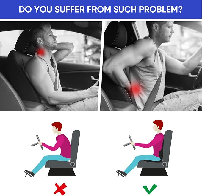 MINUPWELL Truck Seat Cushion, 2PC Non-Integrated 100% Memory Foam Seat Cushion for car with Lumbar Support Pillow, Semi Truck car Accessories, Car Cushion for Long Driving, Office Chair, Tailbone