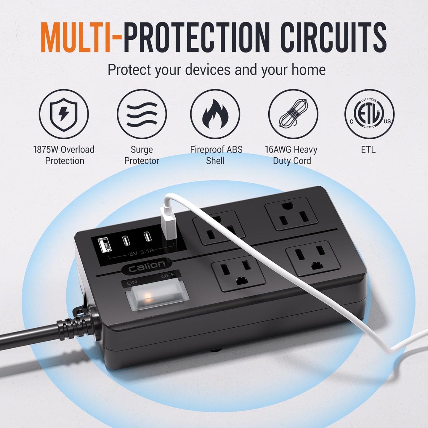 Outdoor Power Strip Weatherproof,Waterproof Surge Protector with 4 Wide Outlets,4 USB Charger,15 FT Extension Cord,1875W/15Amps,Multi Outlet Extender for Patio Porch Garden Yard Christmas Lights