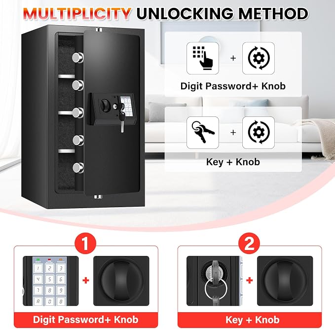 35 Mins Fireproof Safe - 7.5 Cu Ft Home Safe Box, Fire Proof Safes, Security Safe Box with Digital Keypads for Home Office, Cash, Files,Keypad