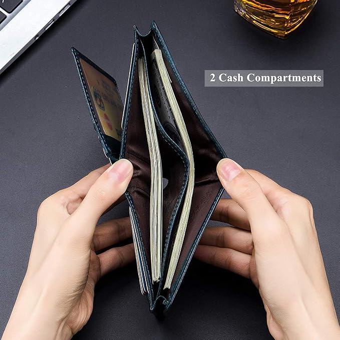 BULLCAPTAIN Large Capacity Genuine Leather Wallet for Men QB-027 | Bifold Wallet,RFID Blocking,Credit Card Holder,15 Card Slots,Special Expandable Design,gift choice