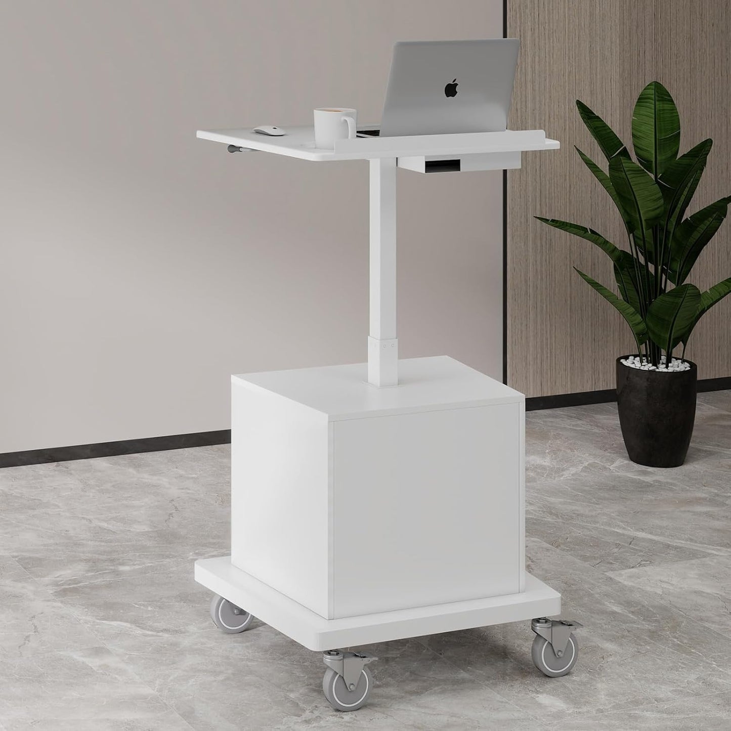 Natwind Mobile Workstation, Rolling Laptop Cart with Large Surface & Pneumatic Height Adjustable Design, for Medical Hospital Clinics, Office Presentation, Teachers Podium, with Drawer & Open Cabinet
