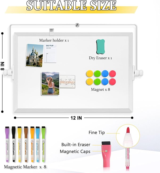 Double-Sided Magnetic White Board with Stand, 12" x 8" | Dry Erase Board with Stand, Desktop Whiteboard Easel , Portable Small White board dry erase for Drawing, Office, Home