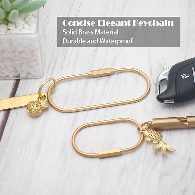 Carabiner Keychain Clip with Lock, Gold Key Chain Rings, Purse Bag Charms | Durable Carabiner for Keys, Brass Screw Lock Key Holder, Anti-Lost Oval Keyring Clip, Large Capacity Key Holder for Handbag