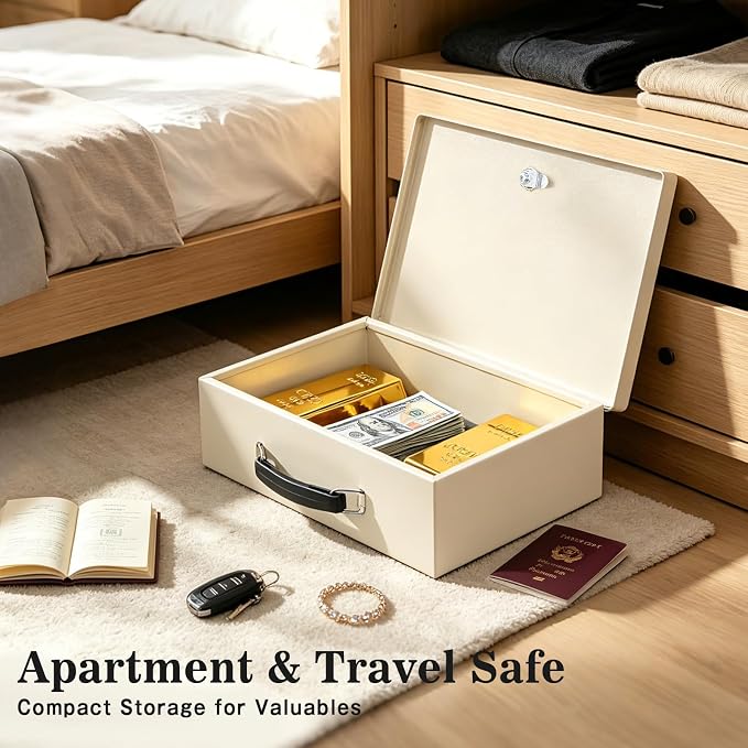 xydled Fireproof Document Box with Key Lock, Fire Safe Box, White | Fire and water resistant lock box for documents, passports, cash and valuables, keeping secure at home, 12.8 x 8.5 x 4.5 Inch