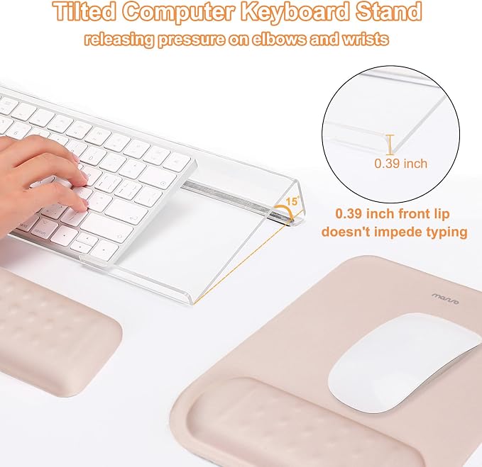 MOSISO Keyboard Stand&Wrist Rest Support for Keyboard &Mouse Pad Set | Ergonomic Massage Wrist Rest Set, Easy Typing Working Acrylic Clear Stand for Office Home, Apricot