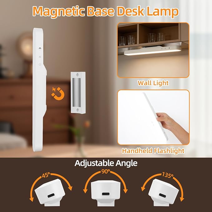 ShineTech Rechargeable Desk Lamp for Home Office,Magnetic Clip On Desk Lamp | 3 Color Modes & Stepless Dimming,Adjustable Gooseneck Lamp, Cordless, Long-Lasting Battery, Eye-Caring Wall Light for Reading