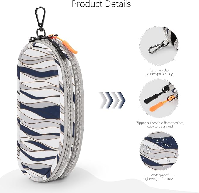 Double Eyeglasses Case Soft Portable Zipper Sunglasses Pouch with Keychain Clip for Men Women