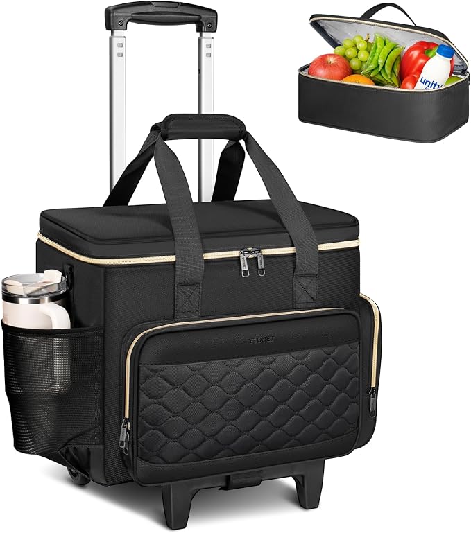 Ytonet 15.6" Teacher Rolling Bag with Insulated Lunch Bag, Bag with Wheels | Rolling Tote Bag for Work with Detachable Dolly, Large Rolling Laptop Bag for Women, Roller Craft Bag, Travel, Teacher Cart