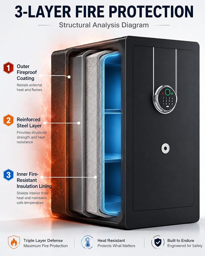 [𝟏𝐇 𝟏𝟕𝟎𝟎°𝐅] Large Fireproof Safe Biometric Safe Box [𝟗.2 𝐂𝐮 𝐅𝐭] | [𝟖𝟖 𝐋𝐛𝐬] Fire Proof Safe for Home Documents with Fingerprint & Keypad, Heavy Duty Safes with Anti-Theft Alarm