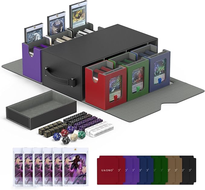 UAONO MTG Deck Box, 6-Deck Modular Commander Deck Box with Extra Dice Set | Hold 600+ Double-sleeved Cards, Modular Deck Box with 35PT Magnetic Card Holder for Magic the Gathering Multicolor Limited