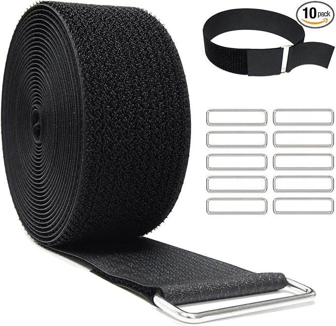 YMCRLUX 2"x16ft Reusable Cinch Strap with 10 Metal Buckles, Cut-to-Length Fastening Securing Straps, Adjustable Nylon Cable Straps and Cord Ties for Organizer or Storage, 2 inch Wide, Black
