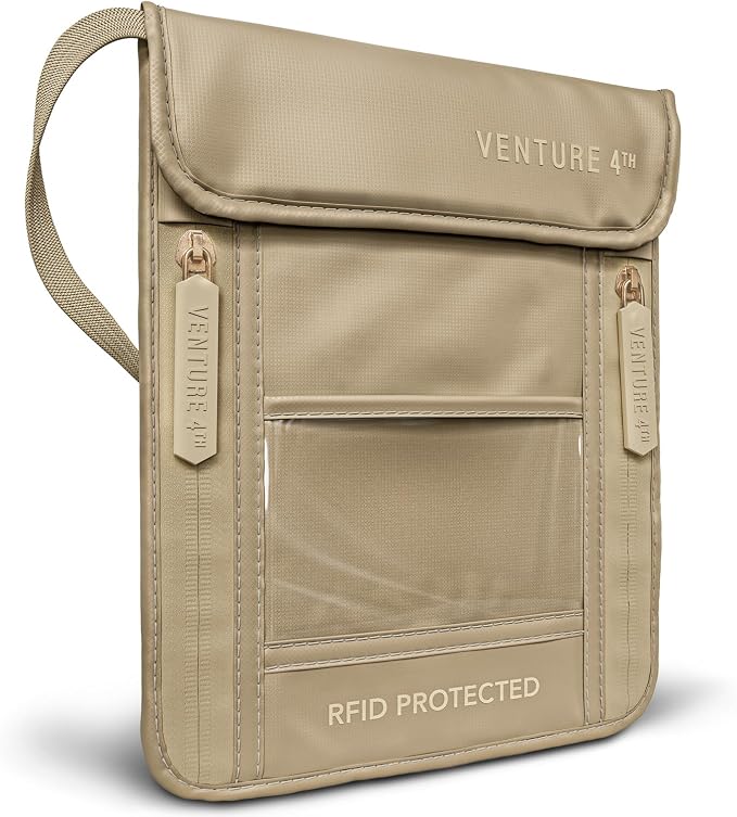 VENTURE 4TH Travel Neck Wallet, RFID Blocking Passport Holder - Sleek Beige