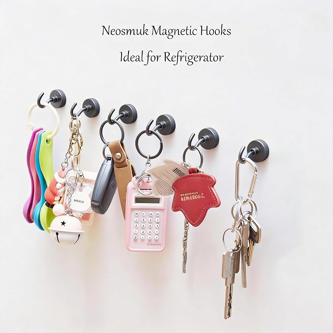 Neosmuk Magnetic Hooks, Heavy Duty 40lb+ Strong Magnet Hook for Cruise Cabins, Cruise Essentials 2026 for Hanging, Metal Wall Refrigerator Hangers (Gunmetal, 10 Pack)