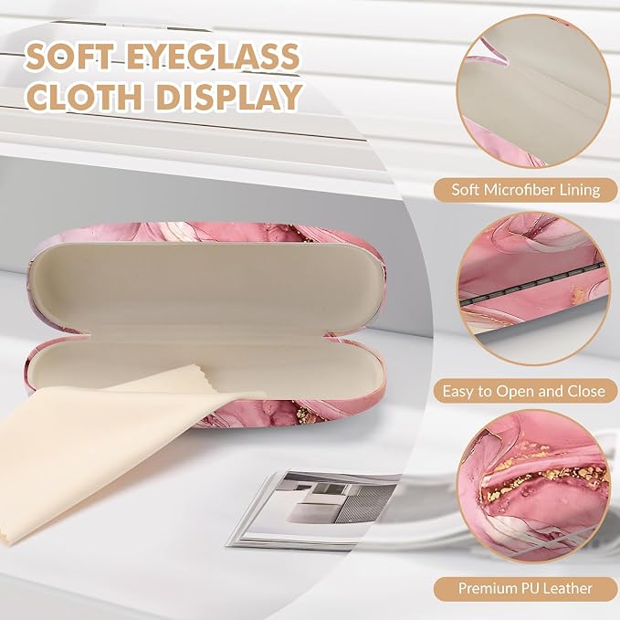 Glasses Case Hard Shell,Portable Protective Eyeglasses Case, Eyeglass Holder Box with Cleaning Cloth, for men women