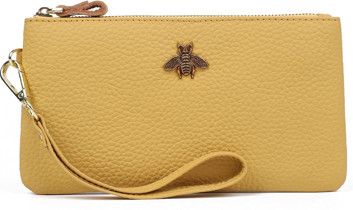 imeetu Wristlet Wallets for Women, Wristlet Clutch Purse, Phone Wallet | Genuine Leathe Wallet Women, Lightweight Water-resistant Long Wallet with Wrist Strap, Zip Coin Pocket, Gift Box, Bee Decor