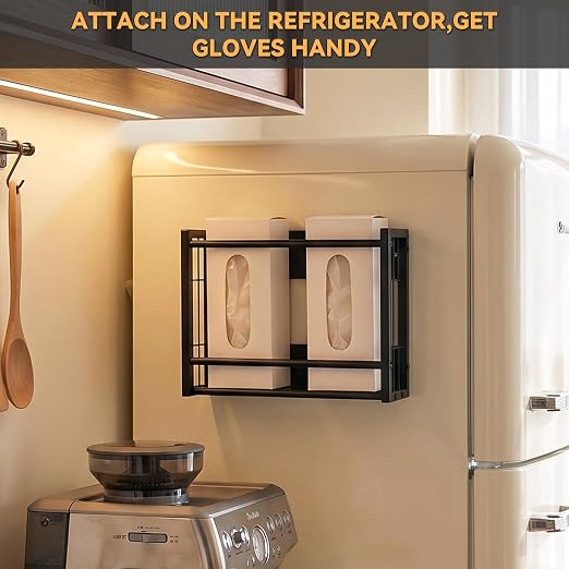 Magnetic Glove Holder, Wall Mount & Fridge Mount Metal Dispenser Holds 2 Boxes, Wall Mount Disposable Gloves & Tissue Dispenser for Garage, Workshop, Kitchen, Office and Toolbox