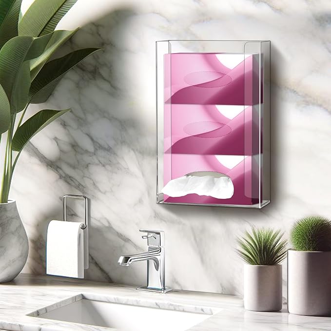 Acrylic Glove Box Holder, Wall-Mounted Glove Dispenser, Floating Glove Box Organizer, Large Size (for 3 Boxes), 10.5" W x 15.0" H x 3.5" D (Mounting Hardware Included)