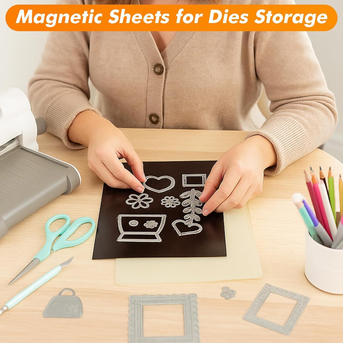 Adhesive Magnetic Sheets 8 x 10 Inch, 12 Packs Magnetic Sheets with Adhesive Backing - 0.5mm Thickness Flexible Magnet Sheets for Dies Storage, Craft Projects, Photos, School, Office