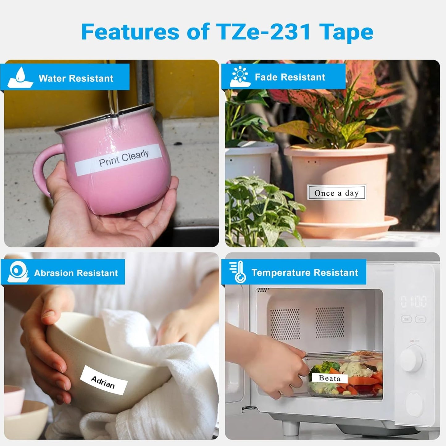 5PK TZe-231 Label Maker Tapes Compatible with Brother P Touch Label Tape TZe231, TZ-231 12mm 0.47 Laminated White Refills Use for Brother PT-H110 D210 D220 D400 D600 PT-1900/1910