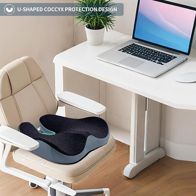 Pressure Relief Seat Cushion for Long Sitting Hours on Office/Home Chair, Car, Wheelchair - Extra-Dense Memory Foam for Hip, Tailbone, Coccyx, Sciatica-Black (Dark Edge)