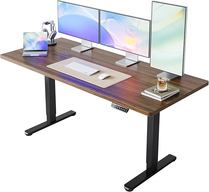 HUANUO 63 x 28 inch Electric Standing Desk Adjustable Height, 4 Memory Height Settings, Sit Stand Up Desk for Home Office & Computer Workstation, Black Walnut