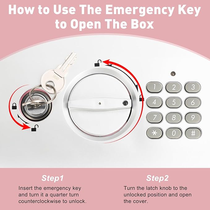 KYODOLED Pink Safe Box with Digital Keypad Lock, Lock Box with Code for Personal Items, Metal Security Box for Cash, Passport, Jewelry, Ideal for Home, Office, Garage Sale, 11.8'' x 9.4'' x 3.5''