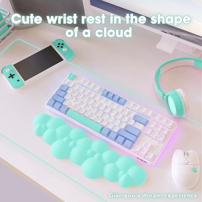 Gaming Keyboard Wrist Rest Pad,Memory Foam Keyboard Palm Rest, Ergonomic Hand Rest,Wrist Rest for Computer Keyboard,Laptop,Mac,Lightweight for Easy Typing Pain Relief (Cyan-Blue)