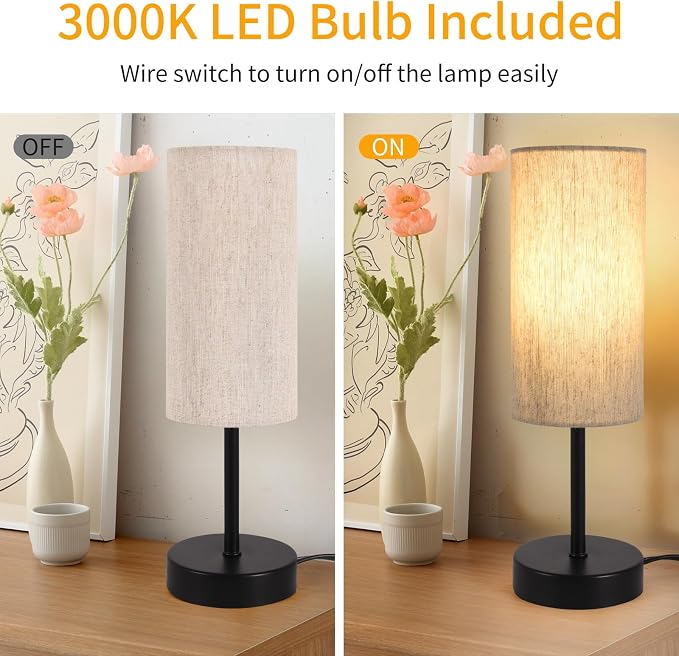 RISLG Small Table Lamp, Bedside Table Lamp for Bedroom, Lamp for Nightstand with Linen Fabric Shade, Minimalist Modern Desk Lamp for Living Room Office Dorm Kids Room