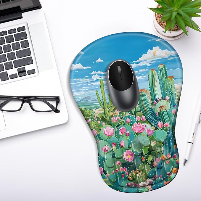 YIWEI Ergonomic Mouse Pad with Wrist Rest for Carpal Tunnel Pain Relief | Memory Foam Wrist Support,Non-Slip Rubber Base, Keyboard Computer Mousepad,Lycra Cloth Surface,Gaming Home Office