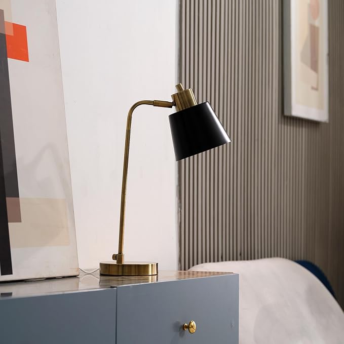 Globe Electric 18" Matte Brass Desk Lamp with Matte Black Metal Shade | Adjustable pivot joint, metal shade, rotary switch, requires 1 E26 60W bulb (sold separately), 61000055