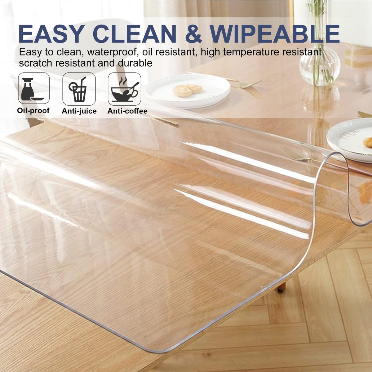 XEANGOUN 24x72 inch Clear PVC Table Protector Wooden Dining Living Room Screen Protection Plastic Tablecloths Mat Non-Slip Water Resistant Vinyl Tabletop Topper Sofa Artwork Grilling Cloths 1.5mm