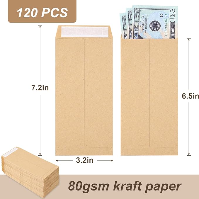 Joyberg 120 PCS Money Envelopes, 6.5"x3.2" Small Cash Envelopes Self-Adhesive for Saving Challenge, Coin, Check, Budget, Small Item Organizer (Pack of 2)