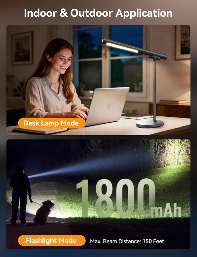 Rechargeable Desk Lamp, Adjustable Magnetic Table Lamp with Removable Cylindrical Light Tube for Study & Bedroom, Dimmable Touch Control & Space-Saving.