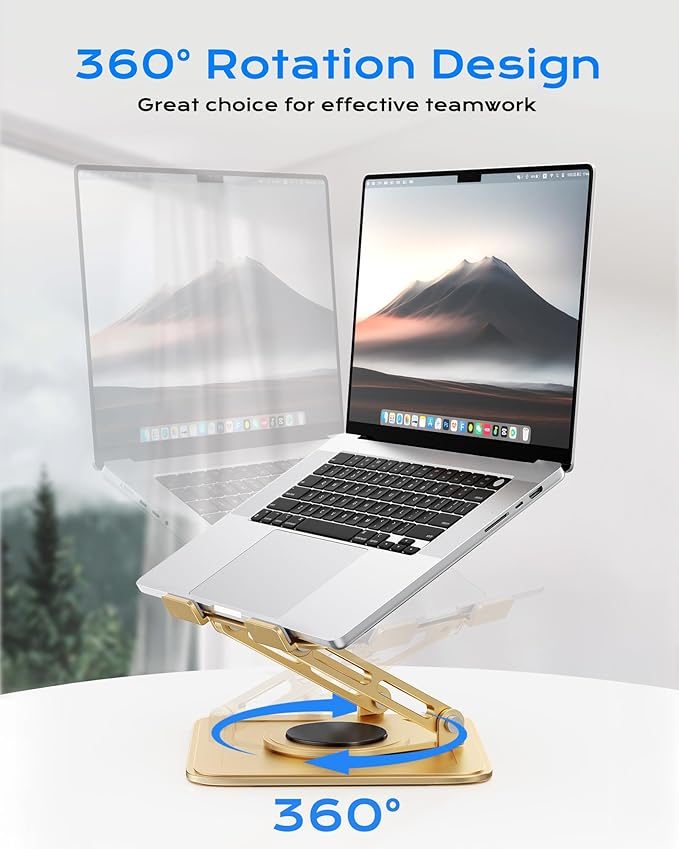 LOXP Adjustable Laptop Stand, Computer Stand with 360 Rotating Base, Ergonomic Laptop Riser Mount for Desk Foldable Protable Computer Desk Fits with MacBook Pro Air (10-16") - Gold | Ergonomic Laptop Riser Mount for Desk Foldable Protable Computer Desk...