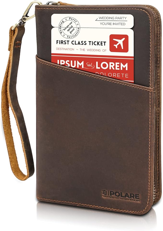 Polare Full Grain Leather Passport Holder Cover Case for Men and Women RFID Blocking Family Travel Wallet Holds 6 Passports (Dark Brown)