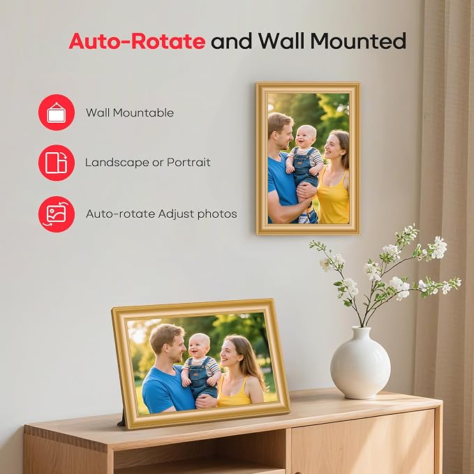 Frameo 10.1" WiFi Digital Picture Frame with 32GB Memory, 1280 x 800 IPS HD Touch Screen Electronic Photo Frame, Auto-Rotate, Slideshow, Wall Mountable, Share Photos/Video Remotely Anywhere