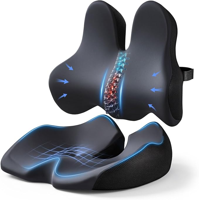 Oversized Seat Cushion with Lumbar Support for Long Sitting & Office Chairs | Designed for 150–300 Lbs with Ergonomic Support for Tailbone & Sciatica Relief in Car, Office, Home & Wheelchair