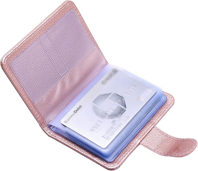 Wisdompro Credit Card Holder, RFID Blocking Wallet Debit Card Protector | Slim Leather Credit Card Organizer Case, Card Case with Magnetic Closure, 20 Card & 7 Memory Card Slots - Vertical Rose Gold