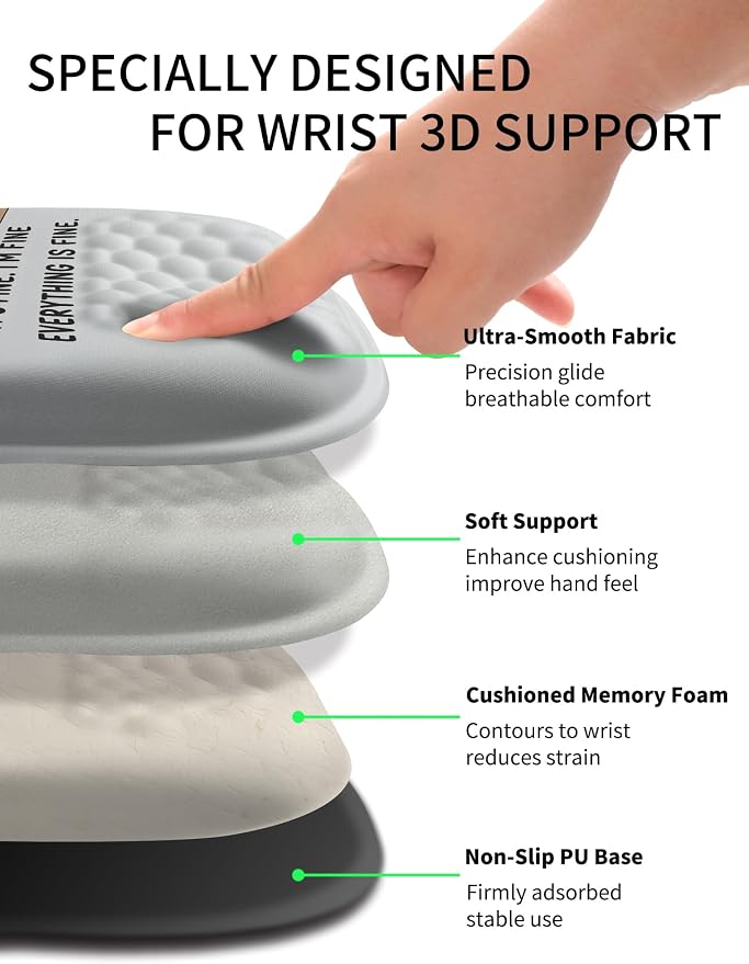 Hokafenle Ergonomic Wrist-Hugging Mouse Pad Wrist Support, U-Shaped Holding Wrist Rest Mousepad for Carpal Tunnel Pain Relief with Cushioned Memory Foam Slope Massage Bulge (10.2x8.3 in,It is fine)