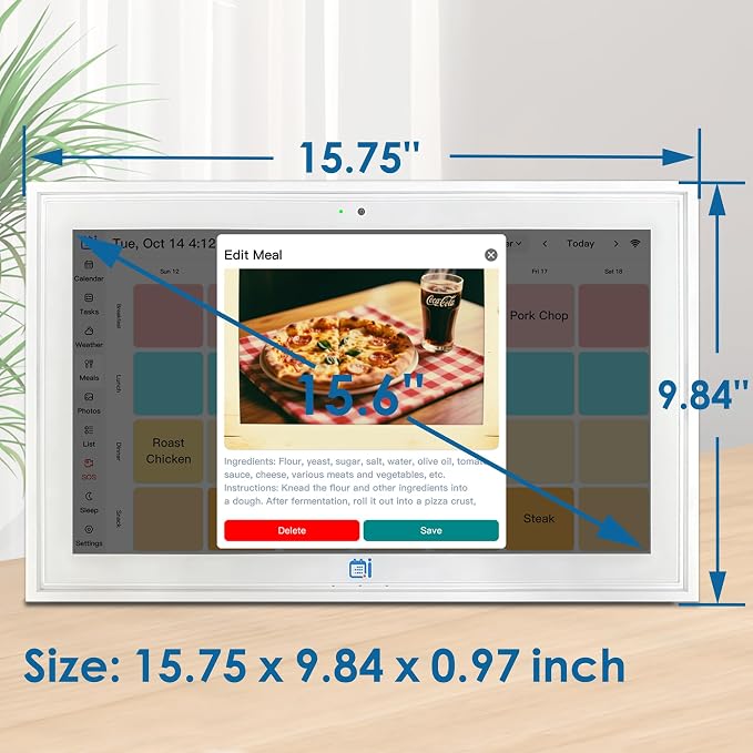 15.6" Digital Wall Calendar No Monthly Fee Family Hub Touchscreen | Multi-calendar Merger Smart Ambient Brightness Large Recipe Library