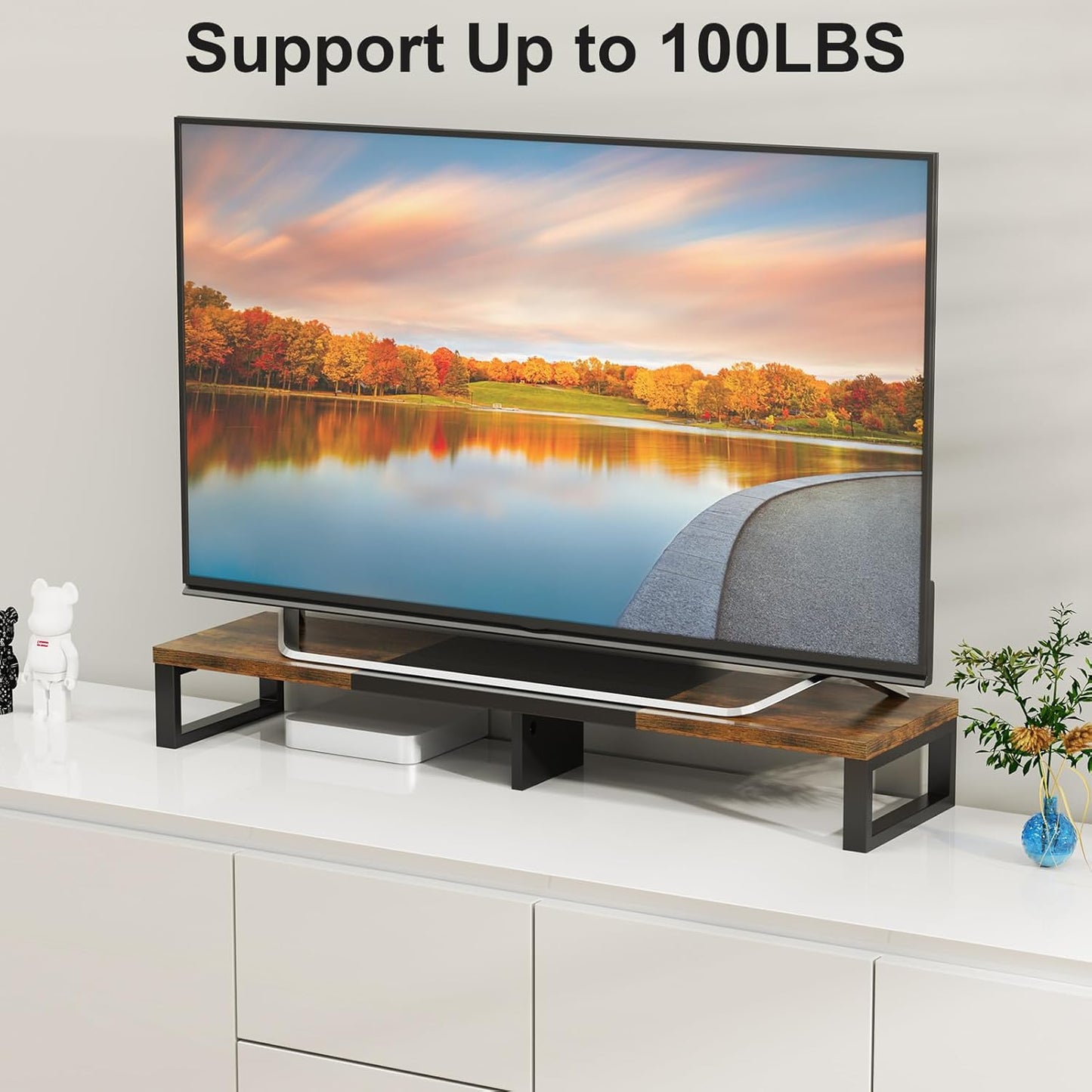 Zimilar Dual Monitor Stand Riser, Large Monitor Stand for Desk, Wood Monitor Riser with Storage Organizer for Home Office, Monitor Stands for 2 Monitors, Desktop Wooden Monitor Riser for Computer