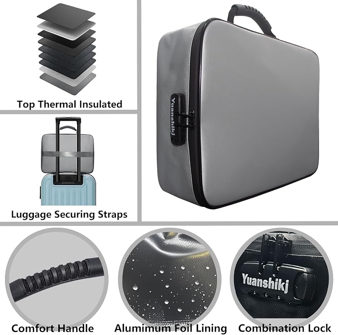 Yuanshikj Portable Fireproof Waterproof Document Organizer with Lock,Grey | 3 digit Code,15.1"x11.2"x4.3",Heat Insulated Fire＆Water-Resistant Box 13 Layers File, Home Travel Safe Storage for Important