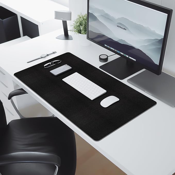 Leather Desk Pad Mat, Large Black Desk Mat, 31.5" x 15.7" | Non-slip and Waterproof Computer Mat, Desk Protector for Office/Home, Desk Accessories