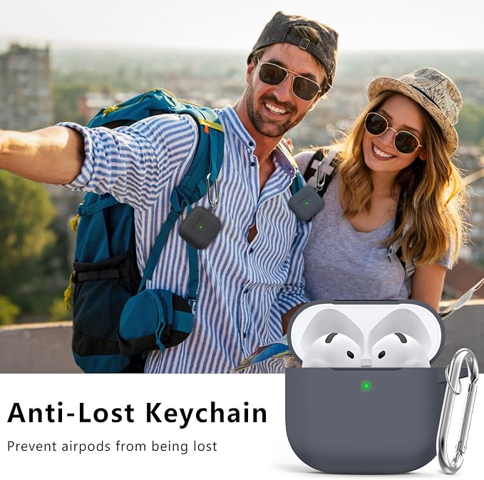 Ljusmicker for AirPods 4 Case 2024 with Cleaner Kit,Soft Silicone Protective Cover for Apple AirPods 4th Generation Cases for Women Men,for AirPod 4 Case Accessories with Keychain-Dark Grey